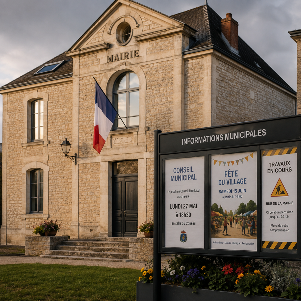 Exemple d'une mairie francaise avec son panneau d'affichage