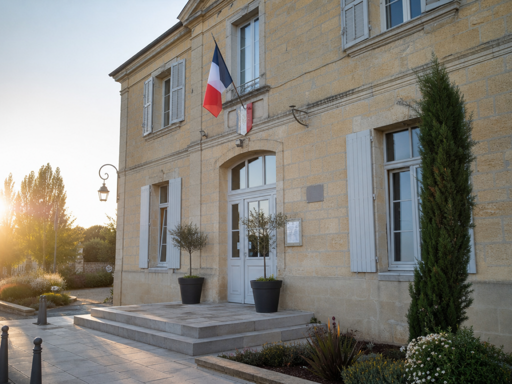 façcade d'une mairie en pierre calcaire Finances Communes